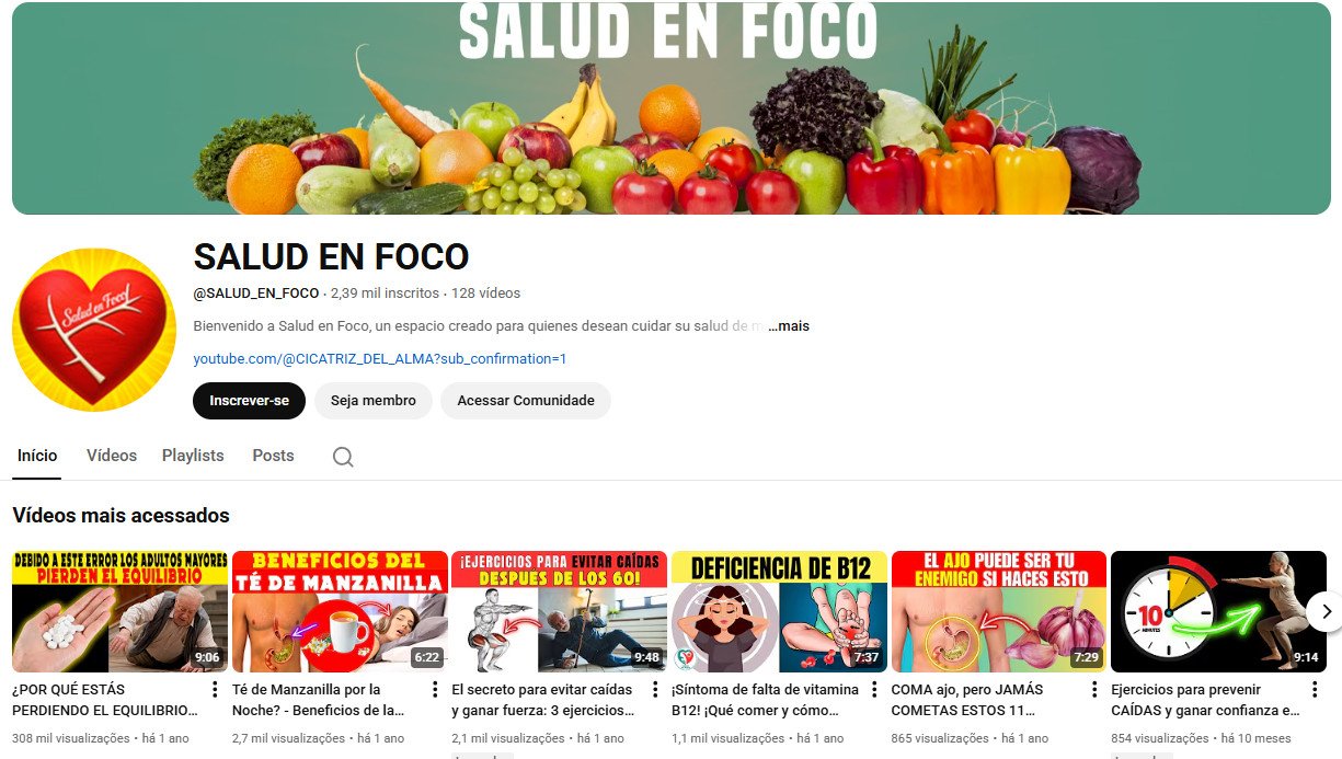 Canal YouTube à venda – Saúde, Nutrição e Bem-estar (2 mil inscritos)