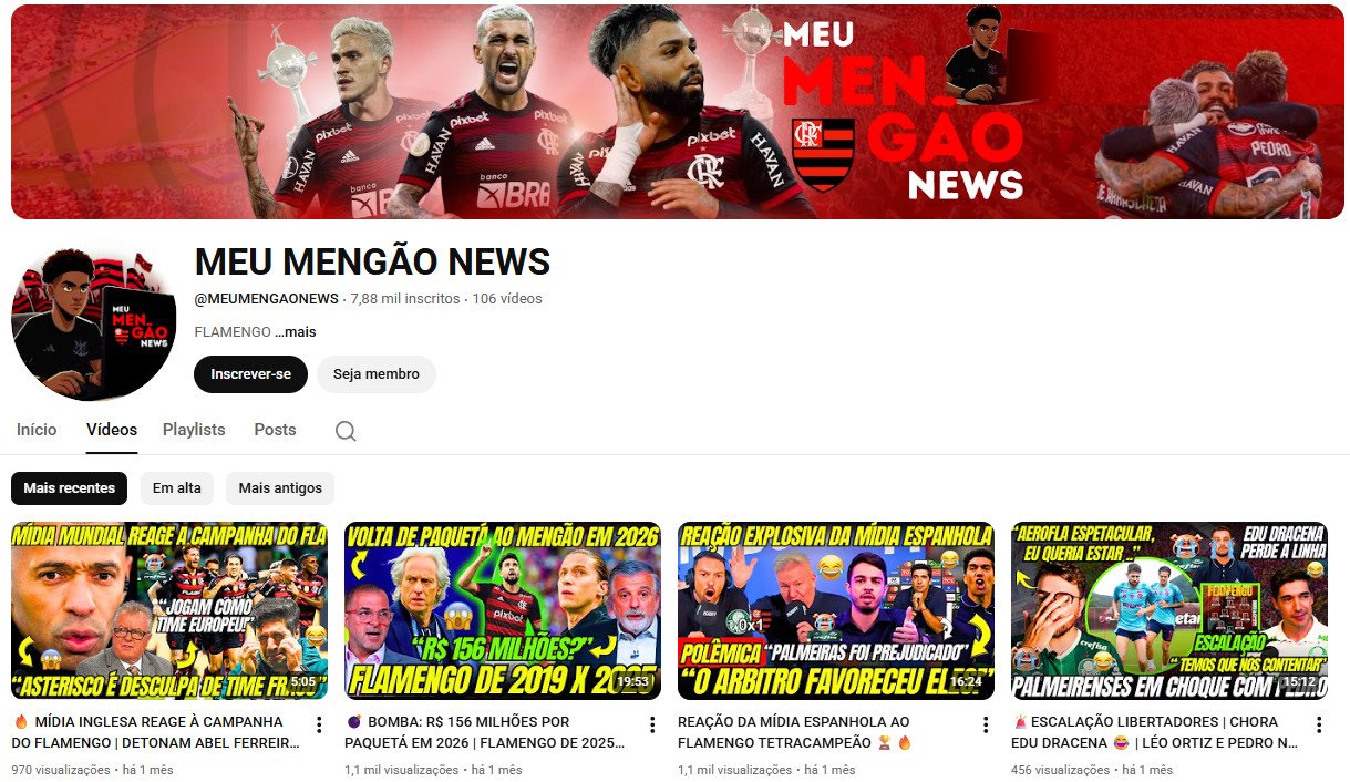 Canal YouTube à venda – Desporto e Notícias do Flamengo (7 mil inscritos)