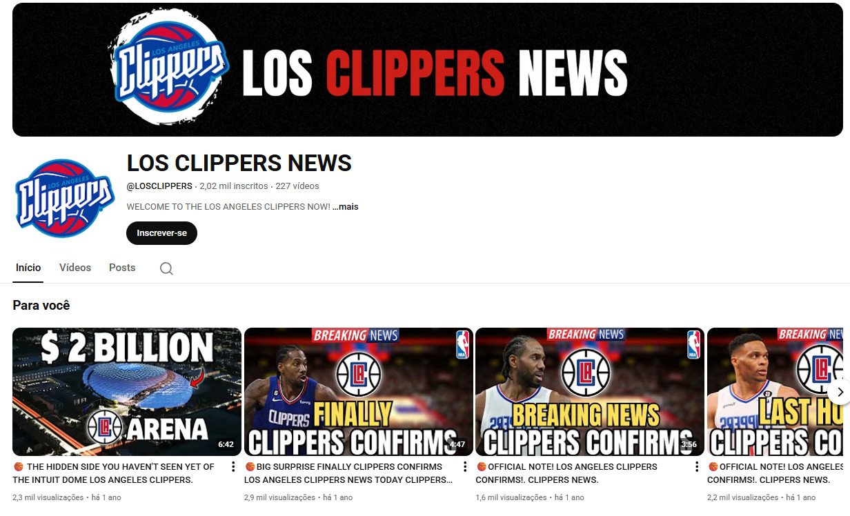 YouTube à Venda (não monetizado) – 2 mil inscritos – Notícias Los Angeles Clippers