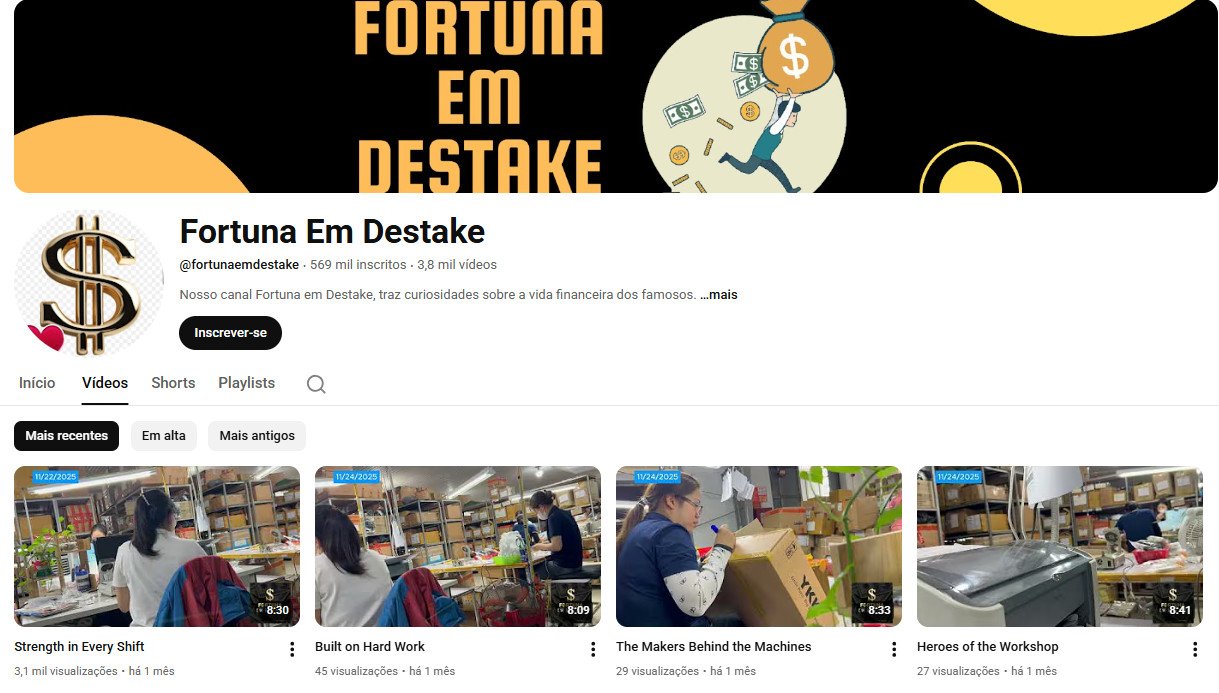 YouTube à Venda (não monetizado) – 569 mil inscritos – Curiosidades e Famosos