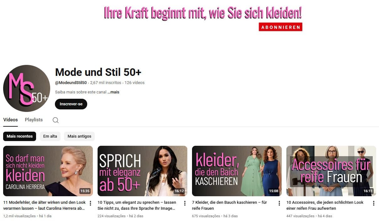 YouTube à Venda – 2 mil inscritos – Moda e Estilo 50+