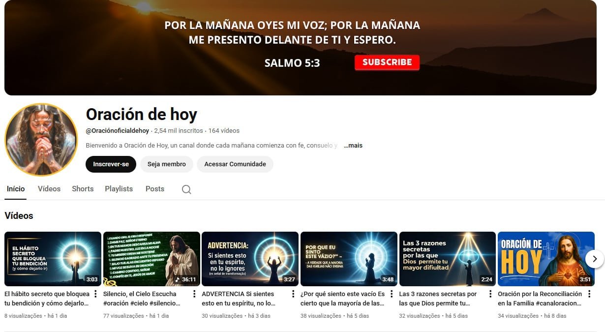 YouTube à Venda – 2 mil inscritos – Orações e Espiritualidade Cristã