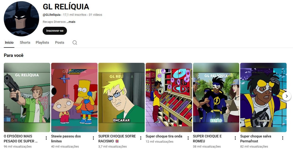 YouTube à Venda – 17 mil inscritos – Recaps de Desenhos e Animações (não monetizado)