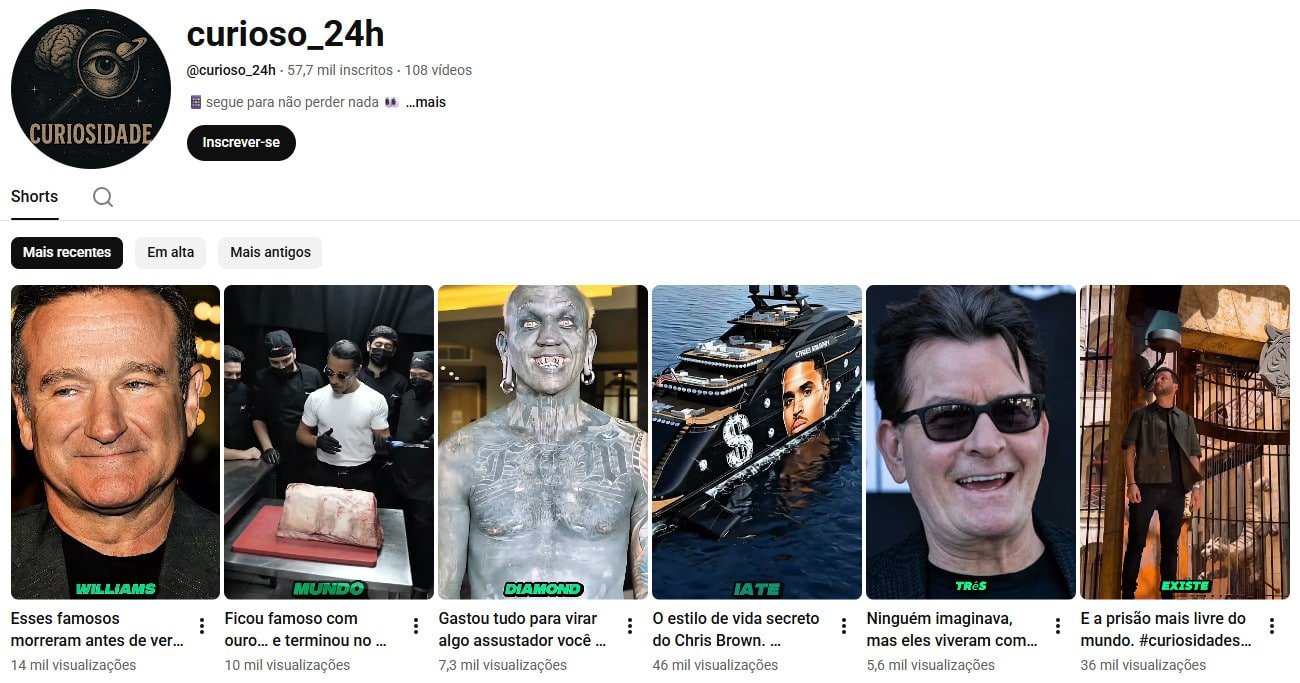 YouTube à Venda – 57 mil inscritos – Curiosidades e Estilo de Vida (não monetizado)