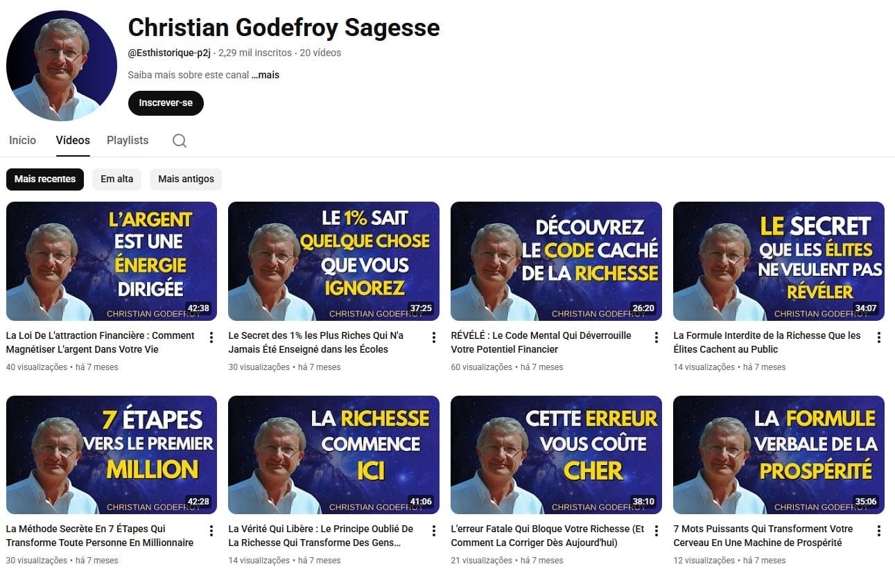 YouTube à Venda – 2 mil inscritos – Mentalidade de Riqueza e Prosperidade