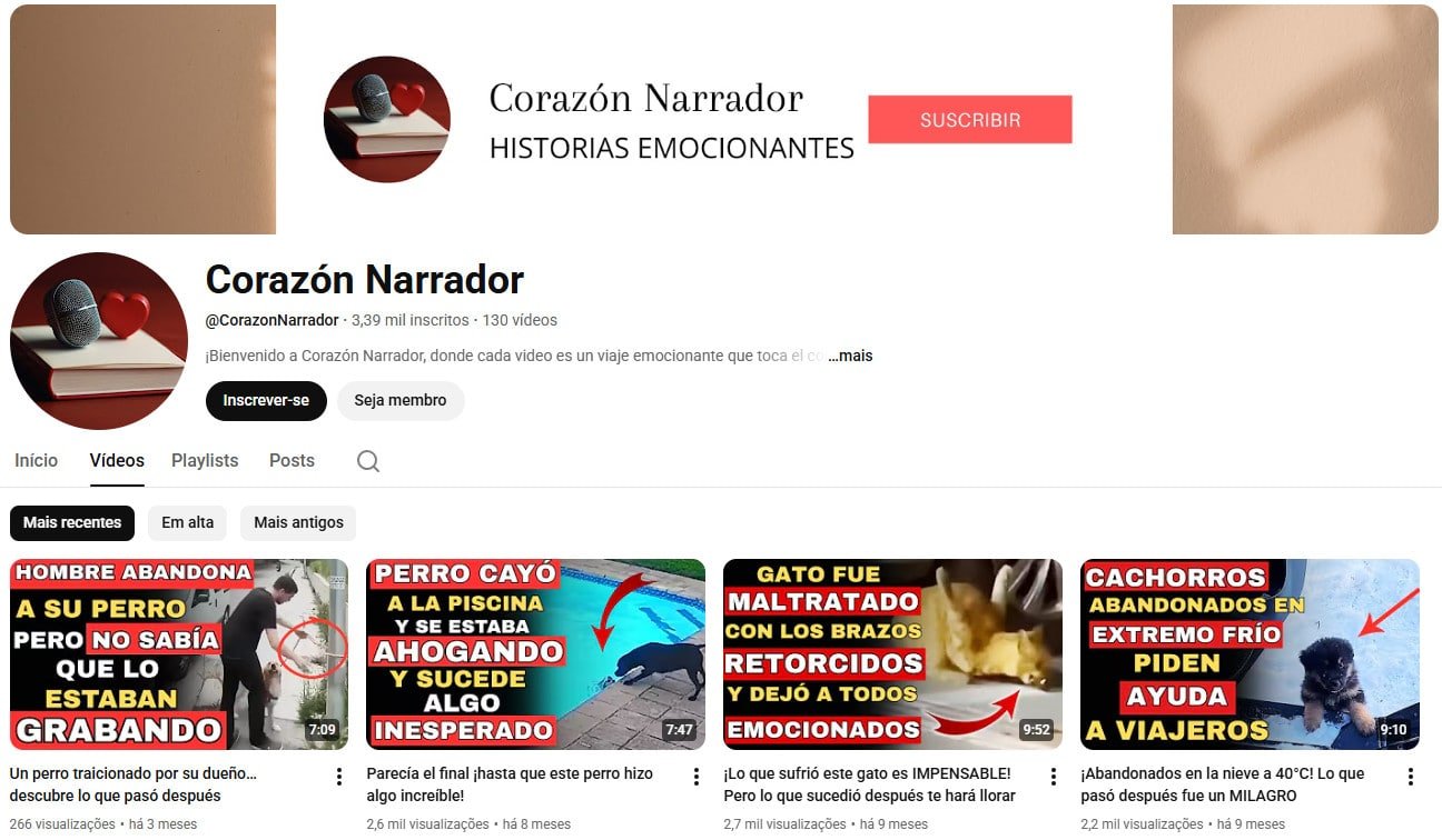 YouTube à Venda – 3 mil inscritos – Histórias Emocionantes e Resgate Animal