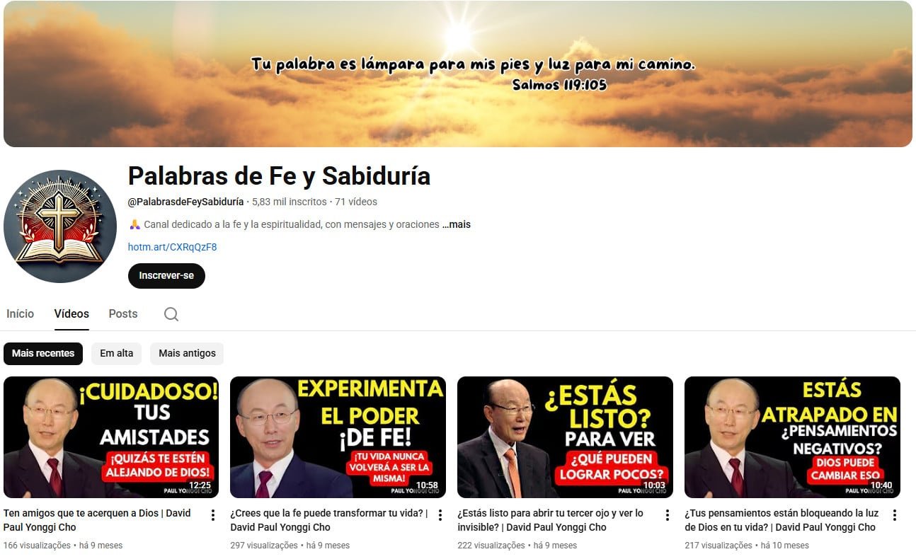 YouTube à Venda – 5 mil inscritos – Fé, Sabedoria e Orações