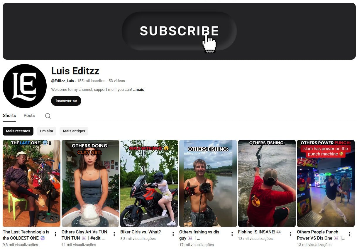 YouTube à Venda – 155 mil inscritos – Edições, Shorts e Entretenimento Virais