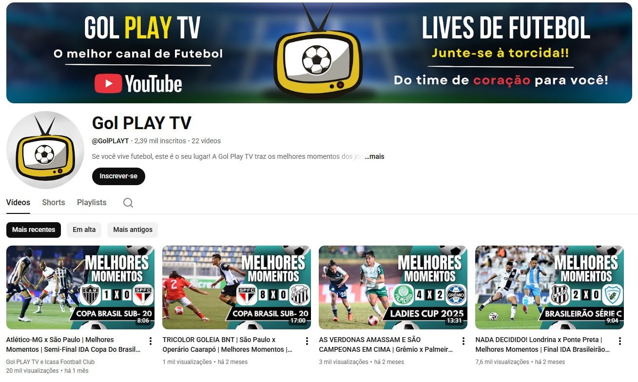YouTube à Venda – 2 mil inscritos – Melhores Momentos e Futebol Nacional