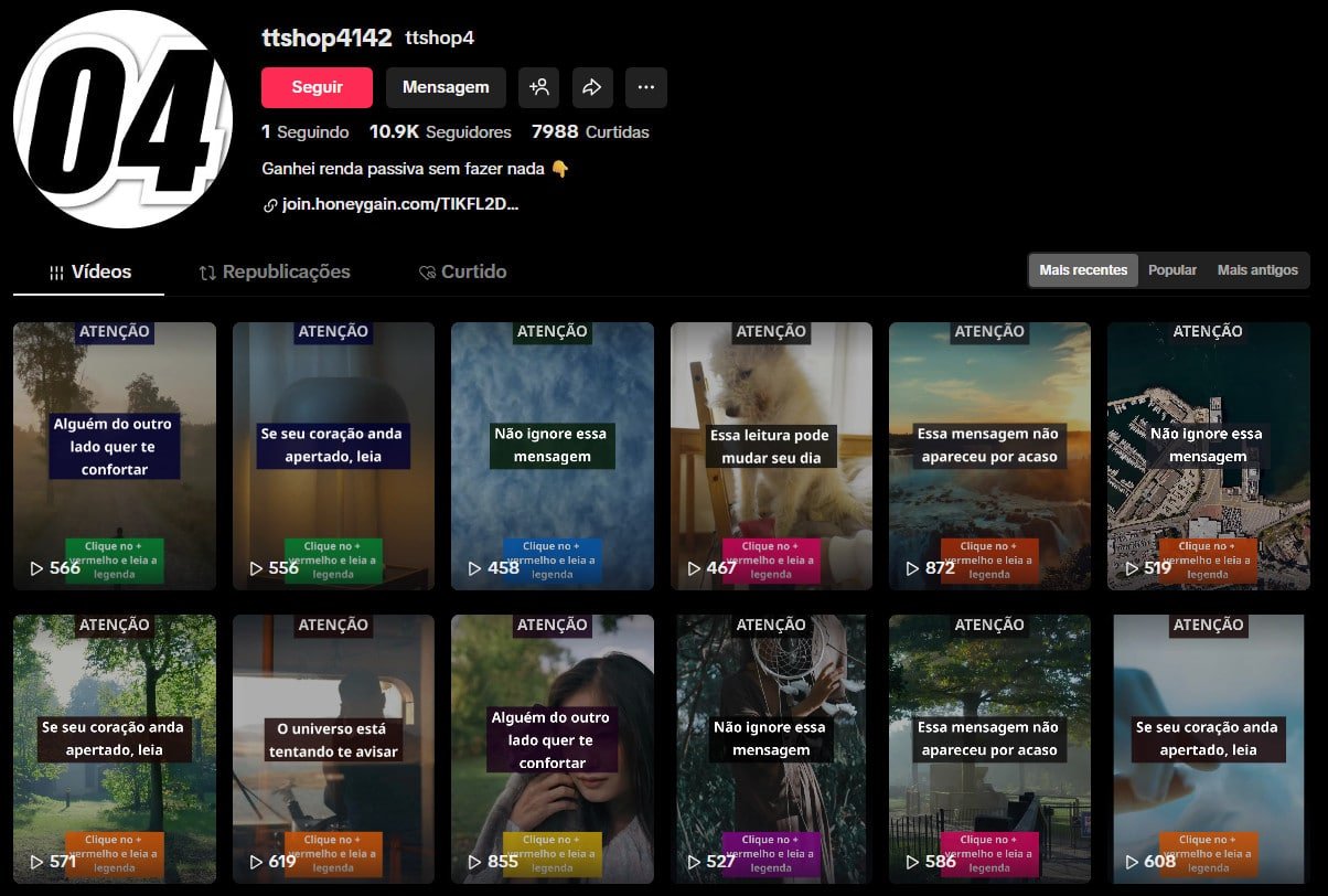 TikTok à Venda – 10 mil seguidores – Mensagens e Renda Passiva