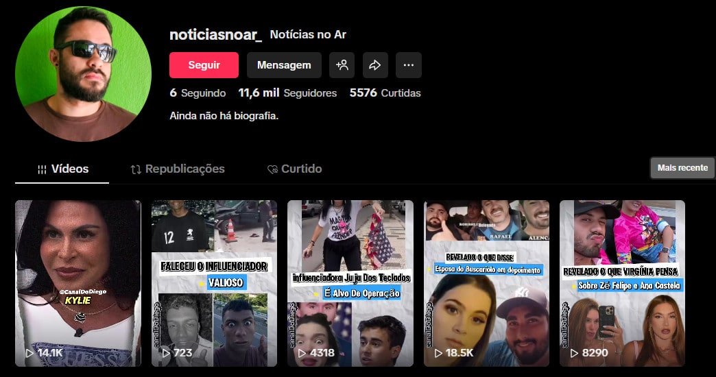 TikTok à Venda – 11 mil seguidores – Notícias e Fofocas das Celebridades