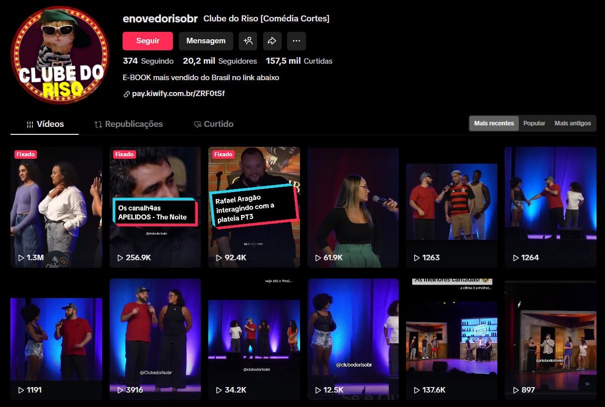 TikTok à Venda – 20 mil seguidores – Comédia e Cortes de Stand-up clube do riso