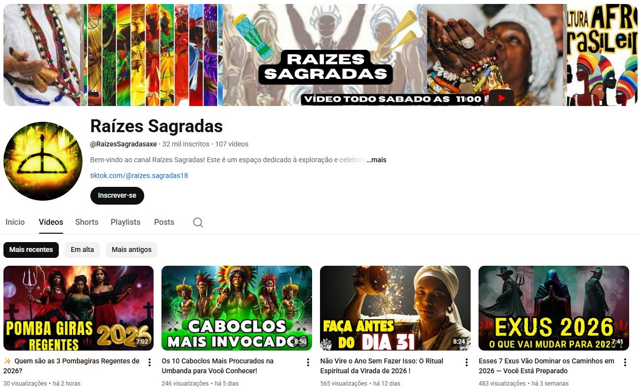 YouTube à Venda – 32 mil inscritos – Espiritualidade e Raízes Sagradas