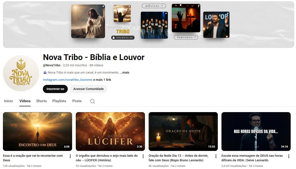 YouTube à Venda (Não Monetizado) – 2 mil inscritos – Bíblia e Louvor