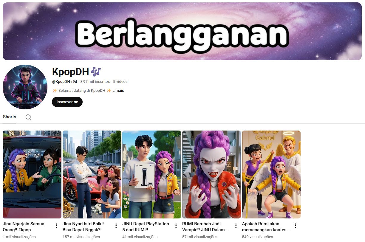 YouTube à Venda (Não Monetizado) – 3 mil inscritos – K-pop e Animações