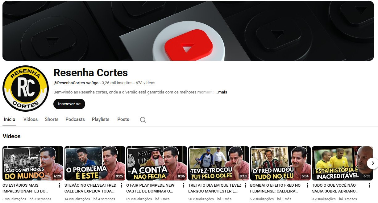 YouTube à Venda (Não Monetizado) – 3 mil inscritos – Resenhas e Cortes de Futebol