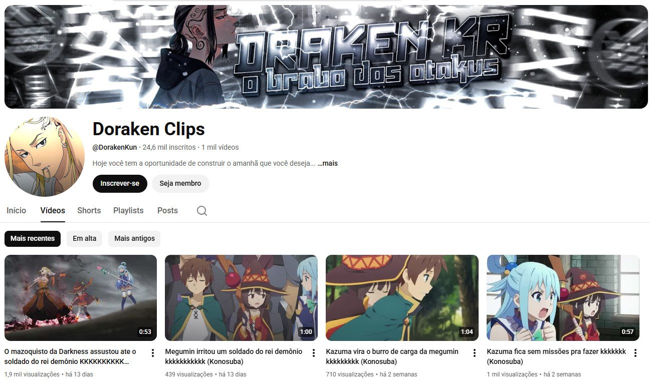 YouTube à Venda (Não Monetizado) – 24 mil inscritos – Clips de Anime e Cultura Otaku
