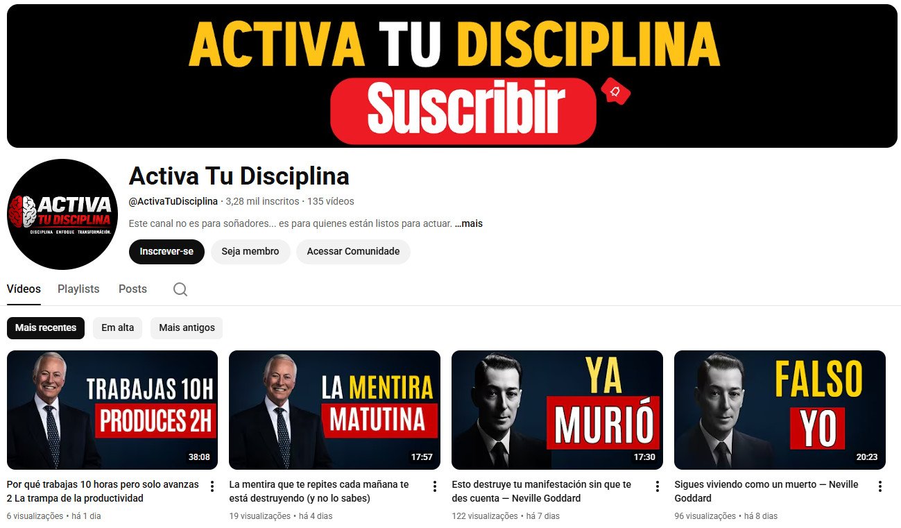 YouTube à Venda – 3 mil inscritos – Disciplina e Mentalidade