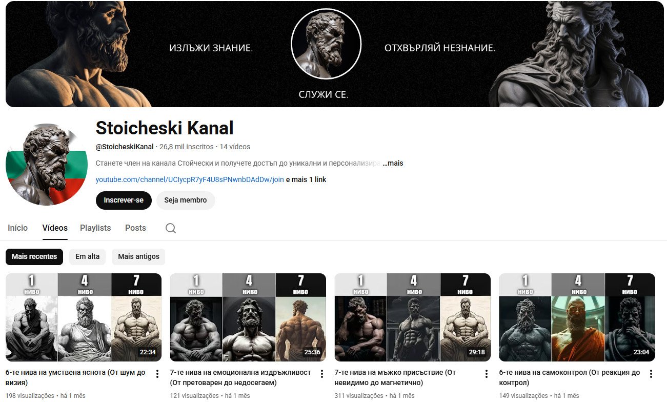 YouTube à Venda – 26 mil inscritos – Filosofia Estoica e Mentalidade