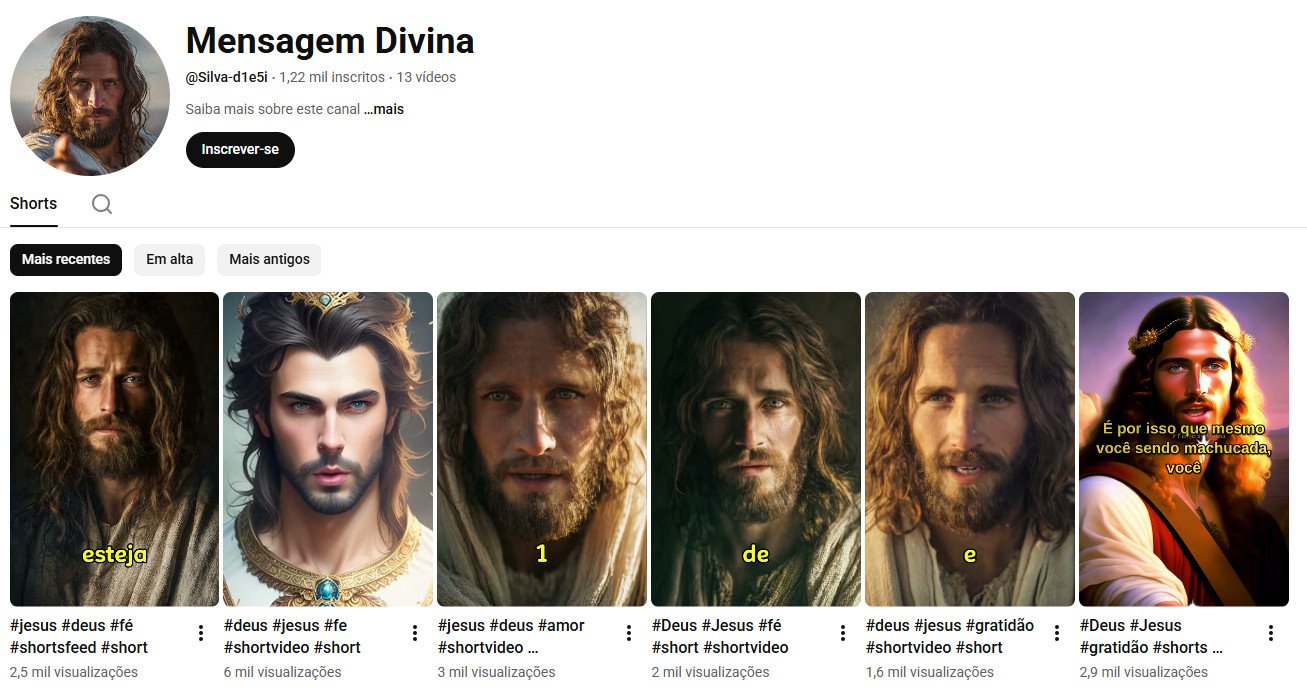 YouTube à Venda (Não Monetizado) – 1 mil inscritos – Mensagens de Fé e Espiritualidade