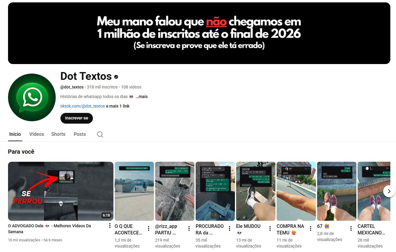 YouTube à Venda (Não Monetizado) – 318 mil inscritos – Storytelling e Histórias de WhatsApp