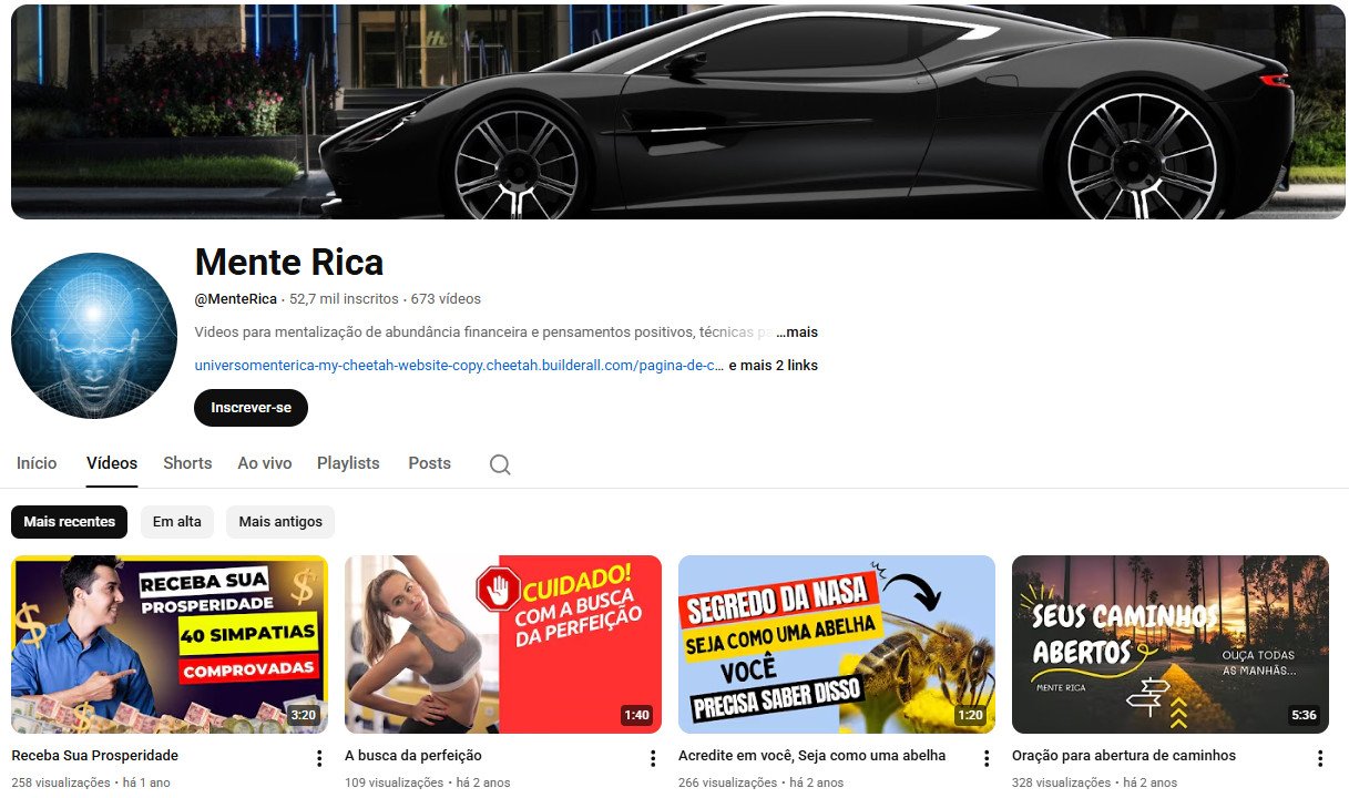 YouTube à Venda (Não Monetizado) – 52 mil inscritos – Mentalidade e Prosperidade