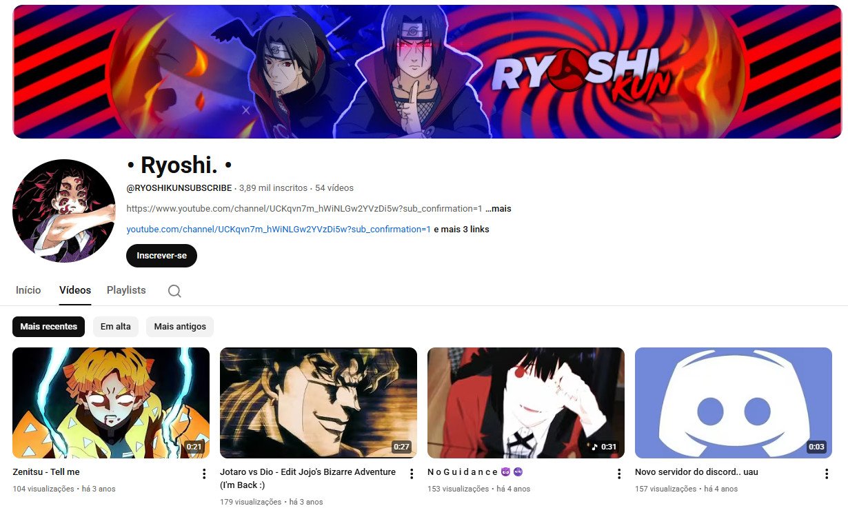 YouTube à Venda (Não Monetizado) – 3 mil inscritos – Anime Edits e Cultura Geek