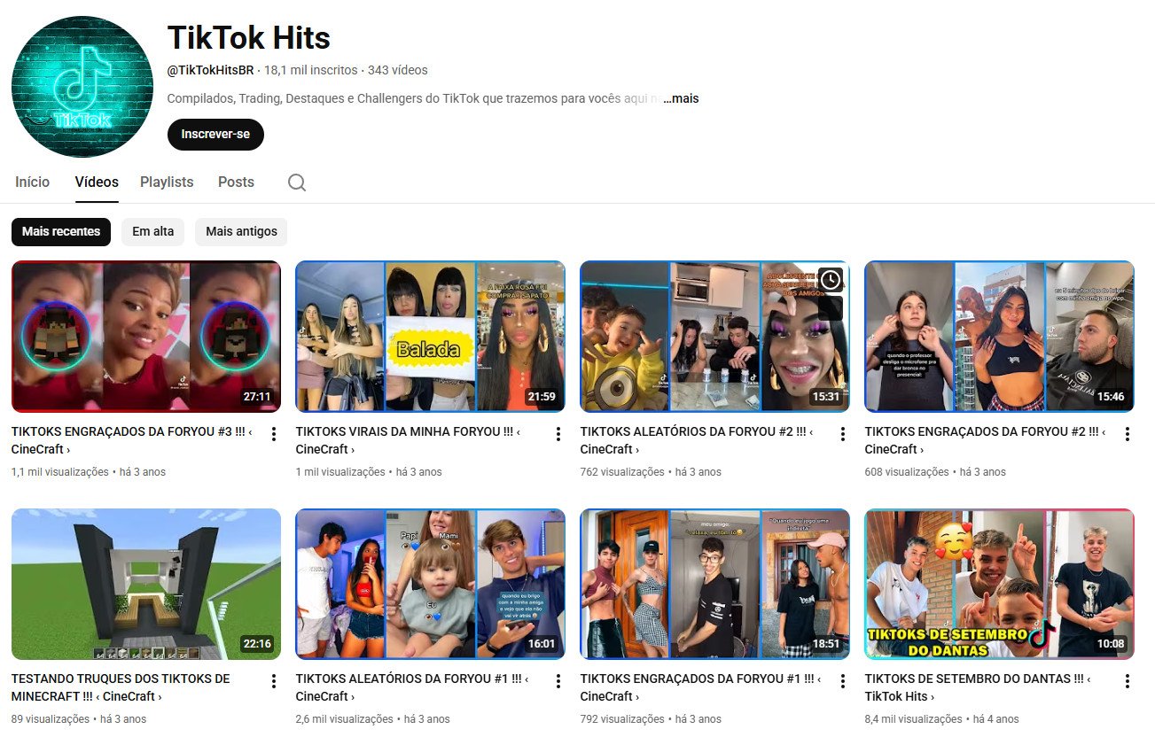 YouTube à Venda (Não Monetizado) – 18 mil inscritos – Compilações e Trends do TikTok