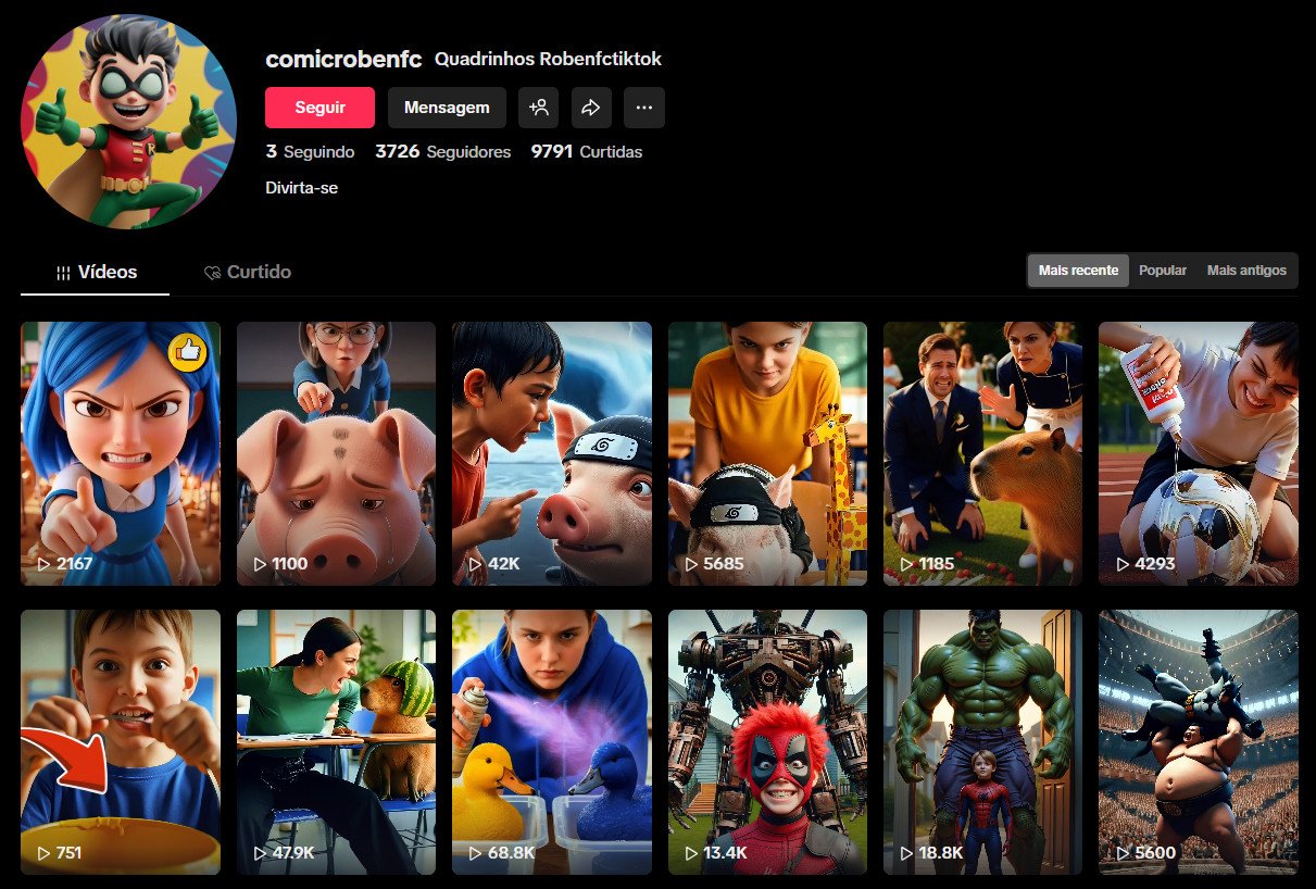 TikTok à venda – Histórias Criativas e Humor Visual | 3 mil seguidores