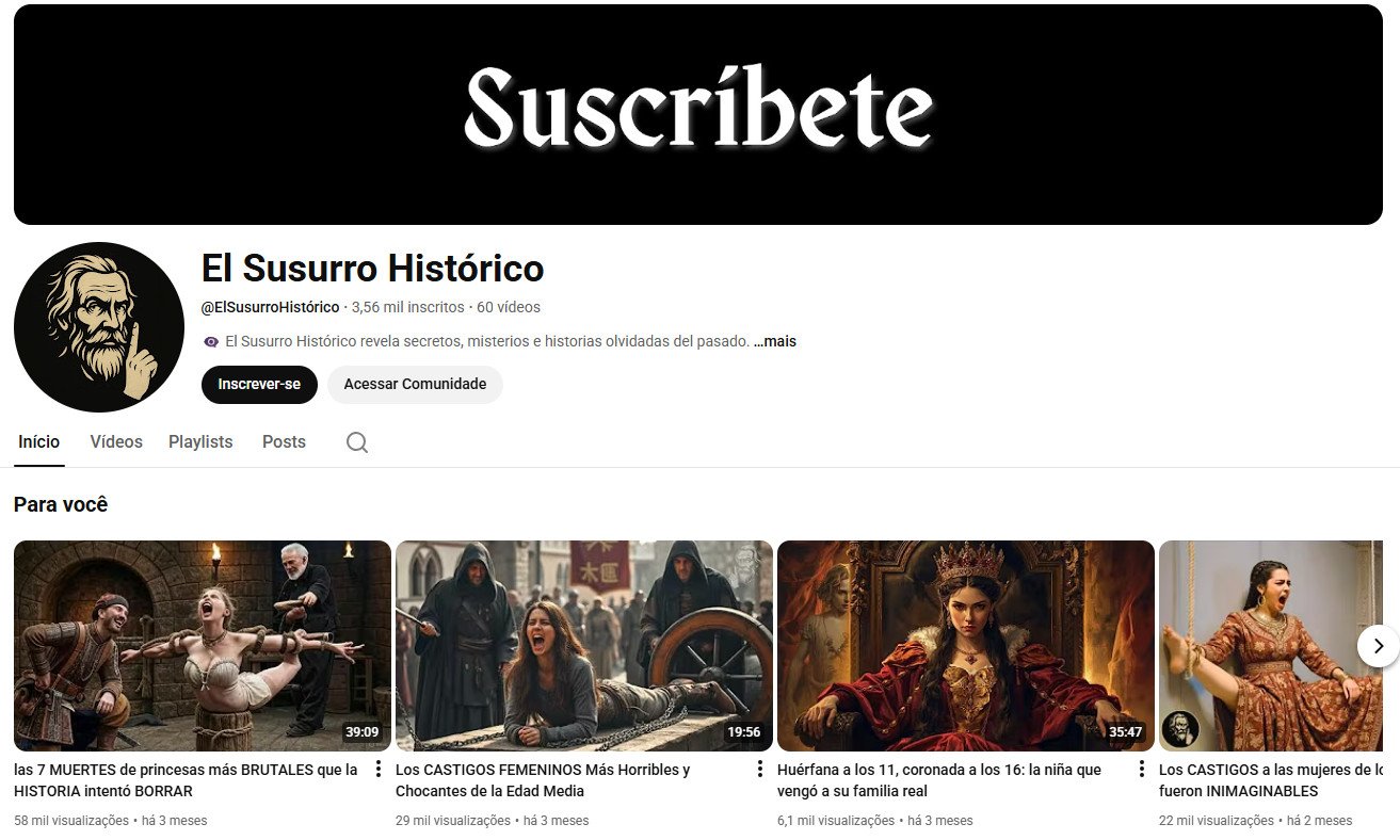 Canal no YouTube à venda – El Susurro Histórico (Espanhol) | 3 mil inscritos