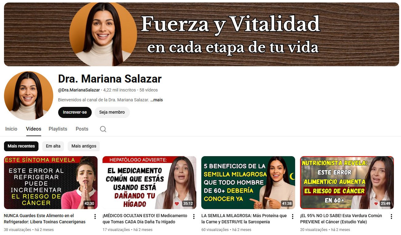 Canal no YouTube à venda – Saúde, Força e Vitalidade (Espanhol) | 4 mil inscritos