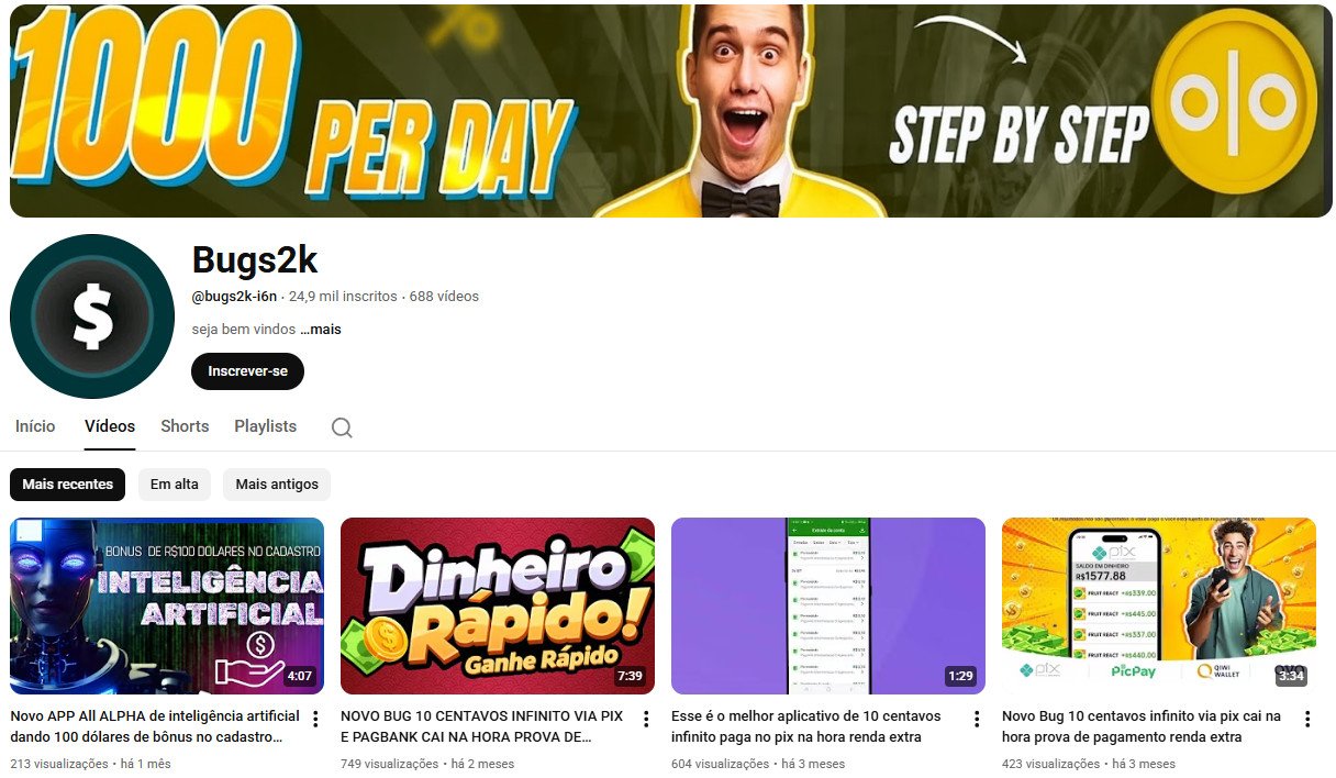 Canal no YouTube à venda – Bugs2k (Renda Extra e Tecnologia) | 24 mil inscritos