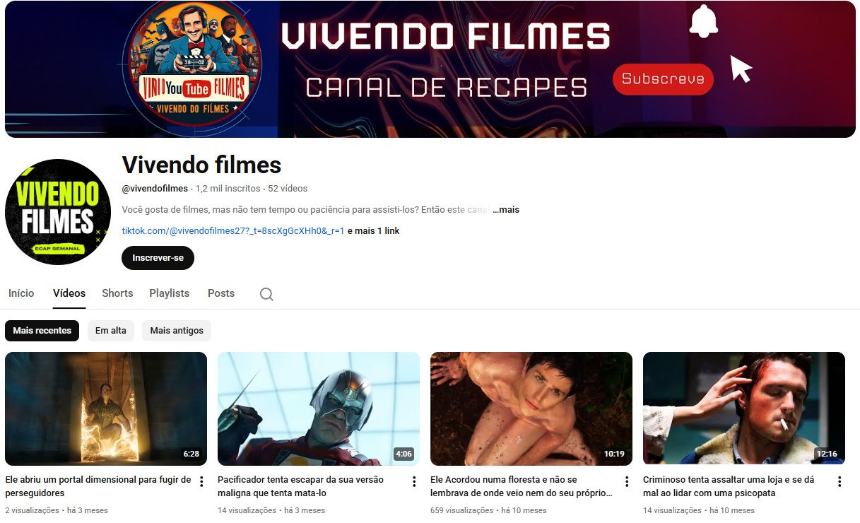 Canal no YouTube à venda – Vivendo filmes (Recapes de Filmes e Séries) | 1 mil inscritos