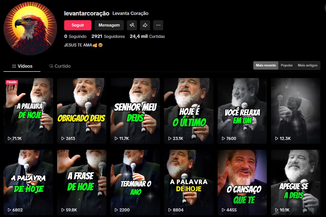 TikTok à venda – Mensagens de Fé e Motivação Cristã | 2 mil seguidores