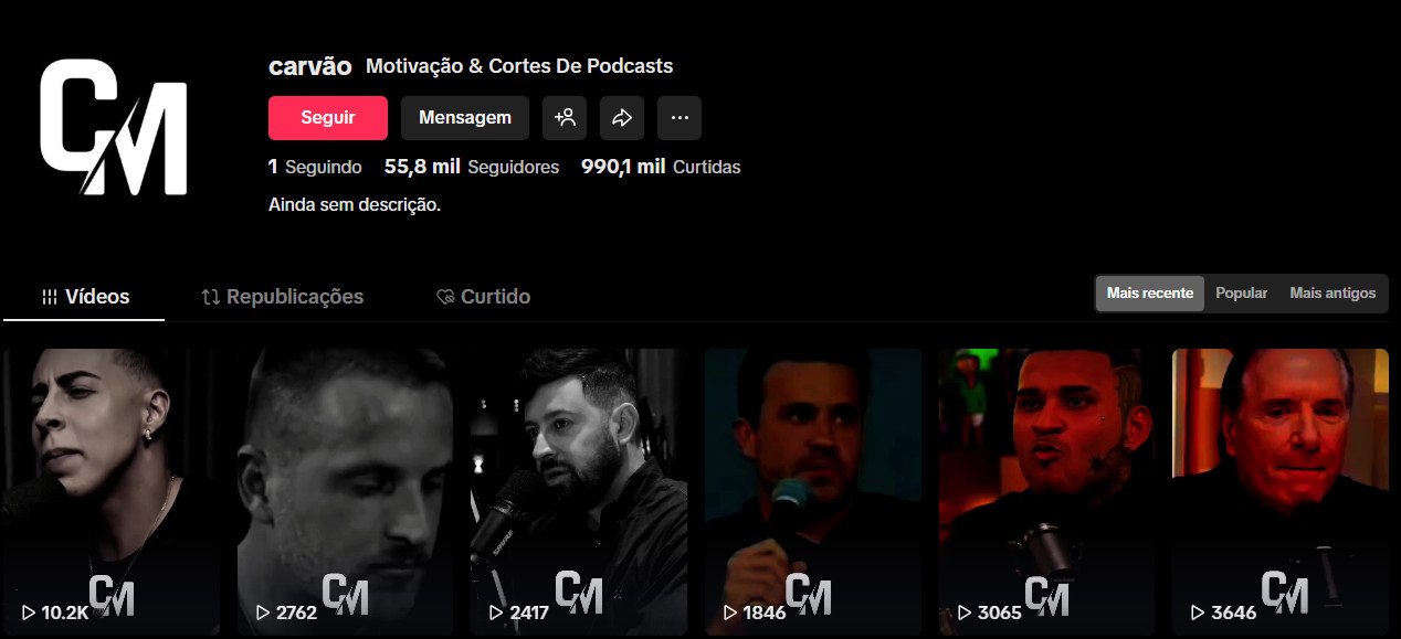 TikTok à venda – Motivação & Cortes de Podcasts | 55 mil seguidores