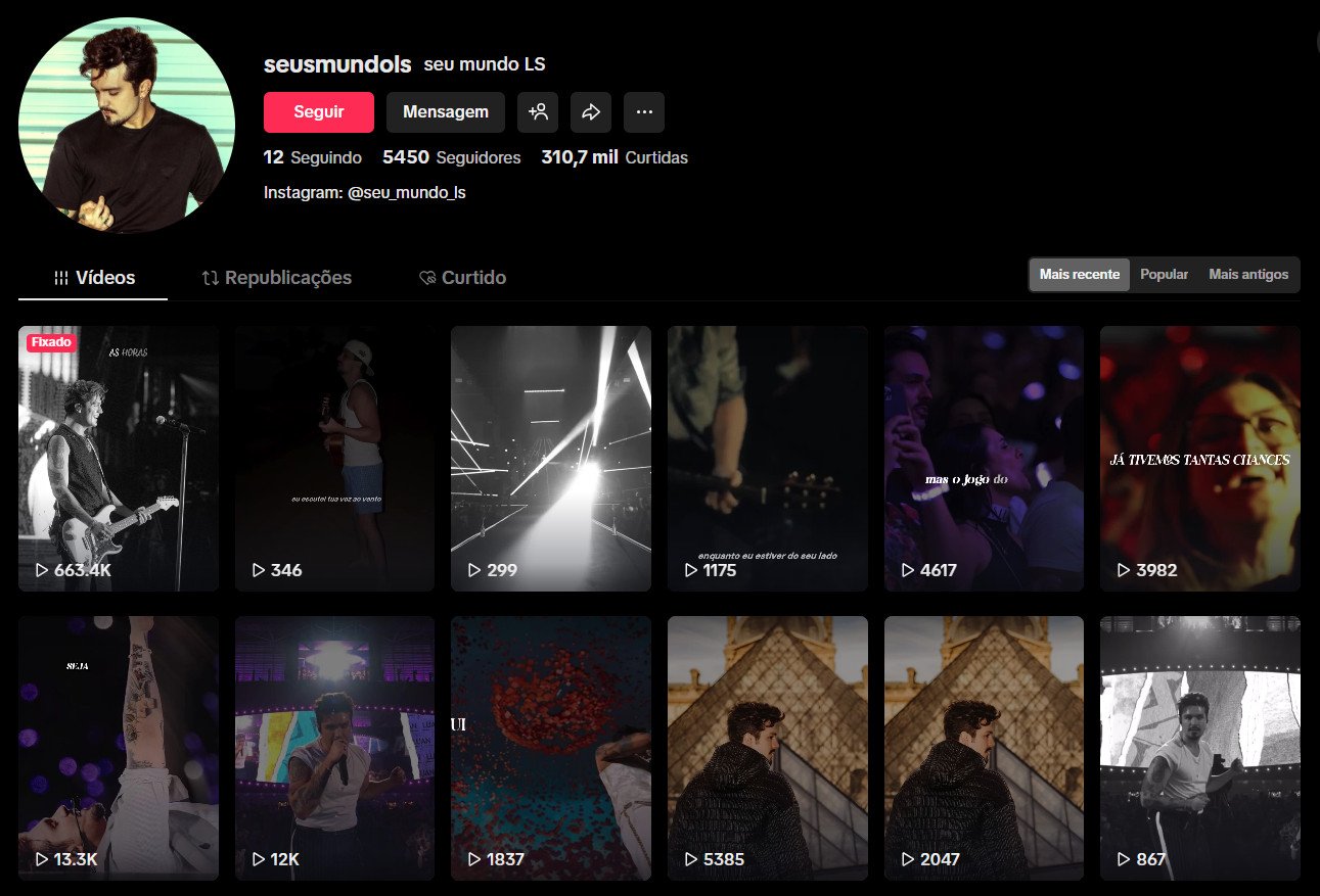 TikTok à venda – Fã-Clube e Lifestyle Musical | 5 mil seguidores