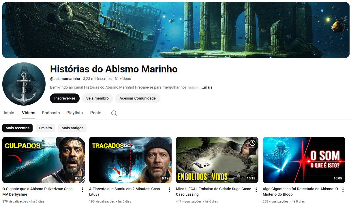YouTube à venda – Curiosidades e Mistérios do Mar | 3 mil inscritos