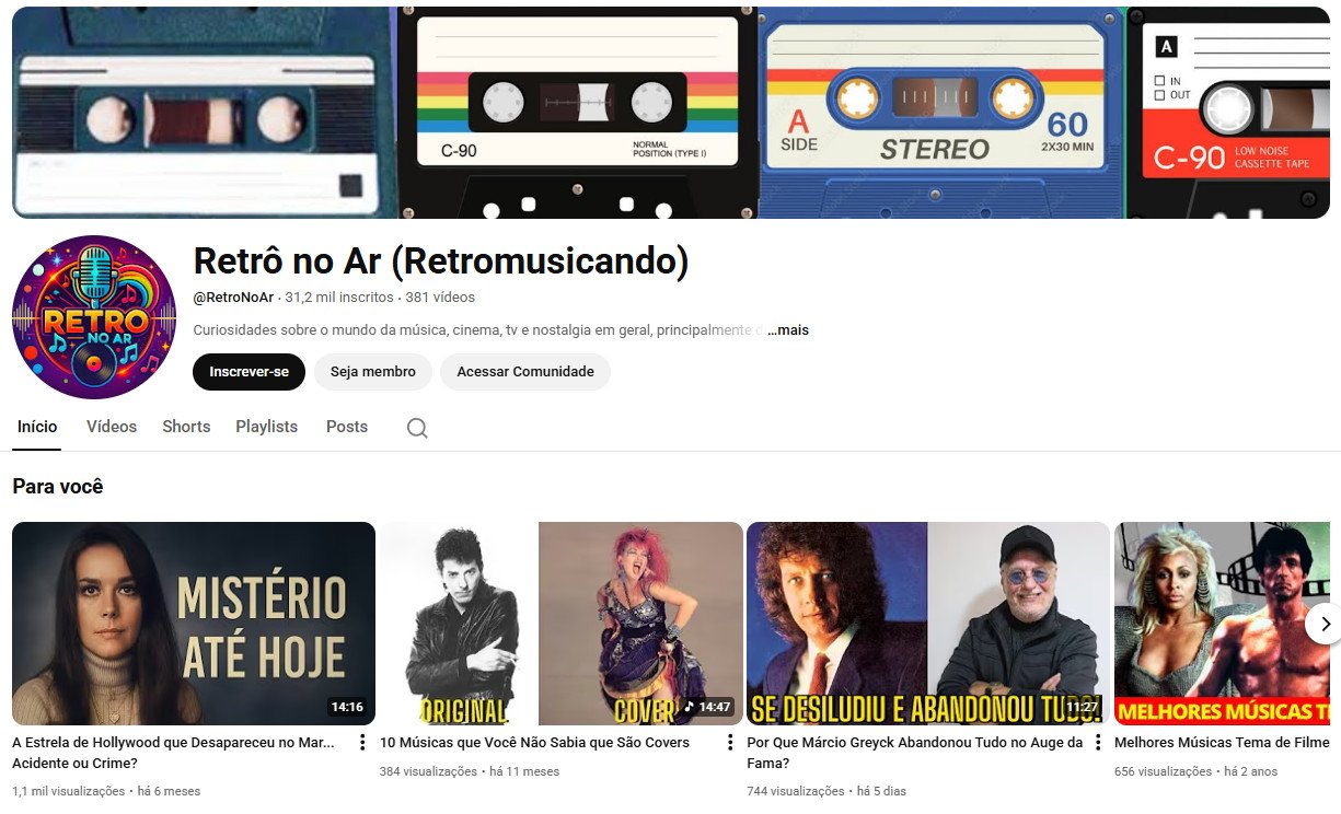 YouTube à venda – Nostalgia, Música e Cinema | 31 mil inscritos