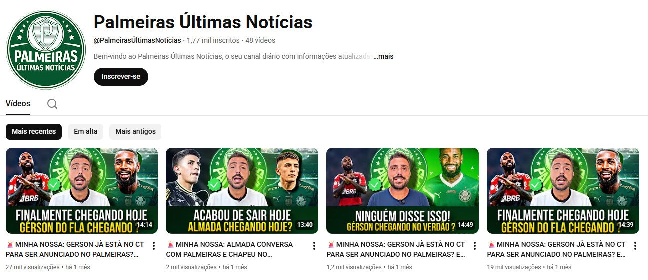 YouTube à venda – Notícias do Verdão – Palmeiras / 1 mil inscritos 🐷