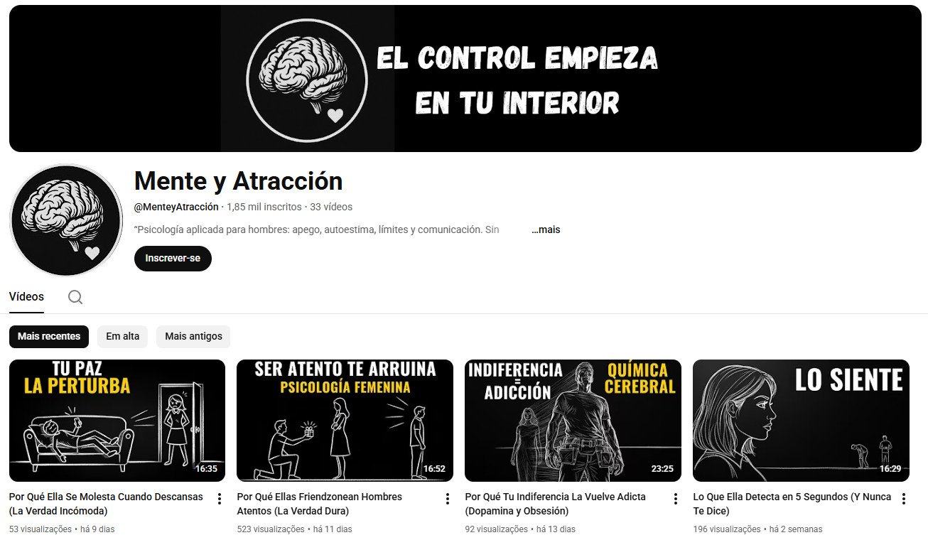 YouTube à venda – Psicologia Masculina e Relacionamentos | 1 mil inscritos