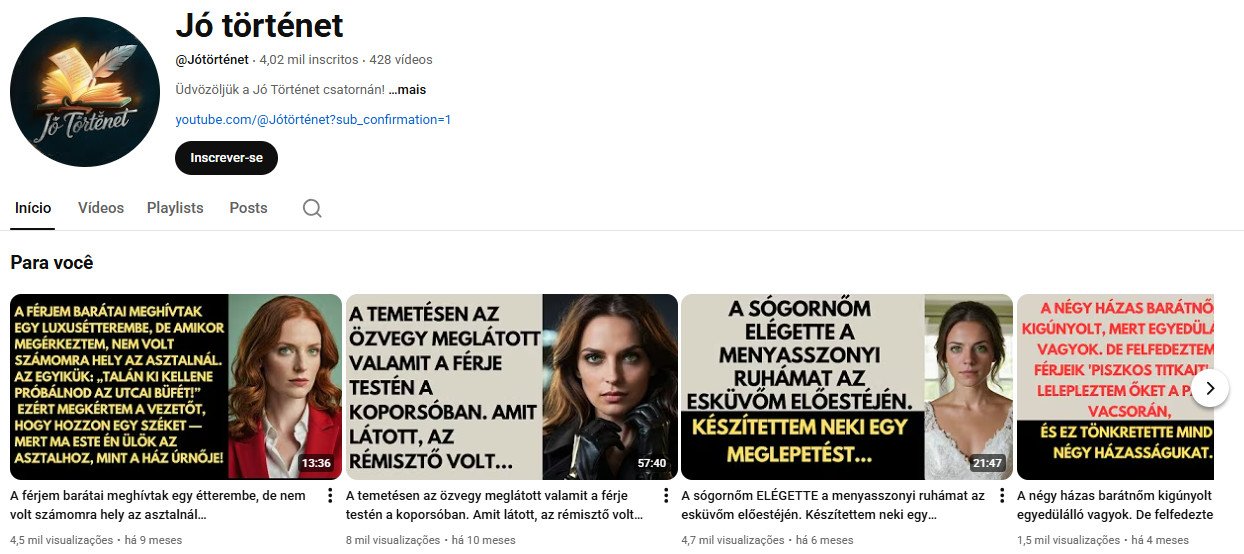 YouTube à venda – Histórias de Vida e Dramas Reais (Não Monetizado) | 4 mil inscritos