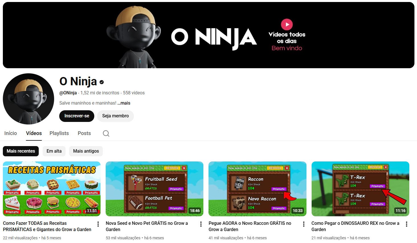 YouTube à venda – Games e Roblox | 1 milhão de inscritos