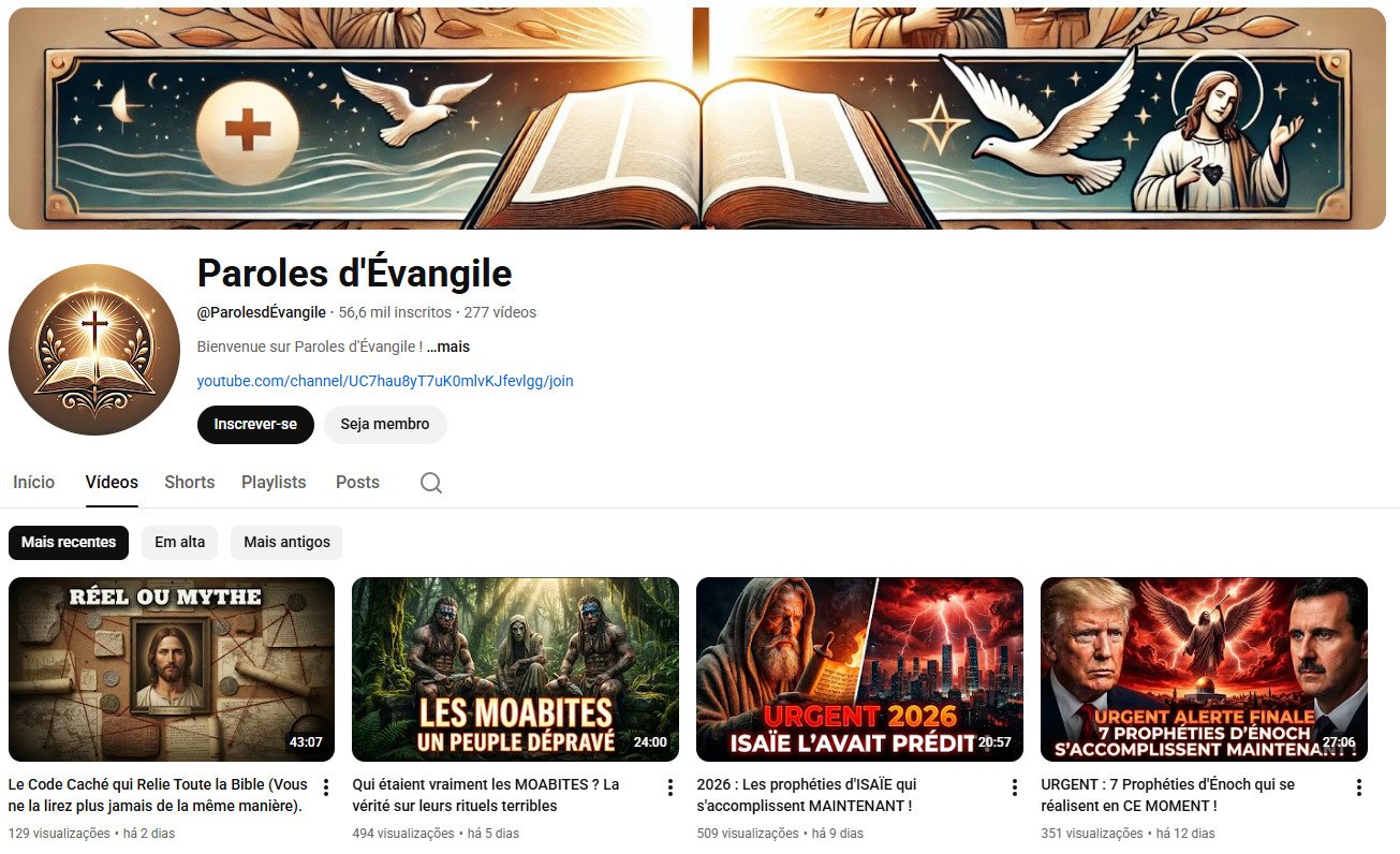 YouTube à venda – Estudos Bíblicos | 56 mil inscritos