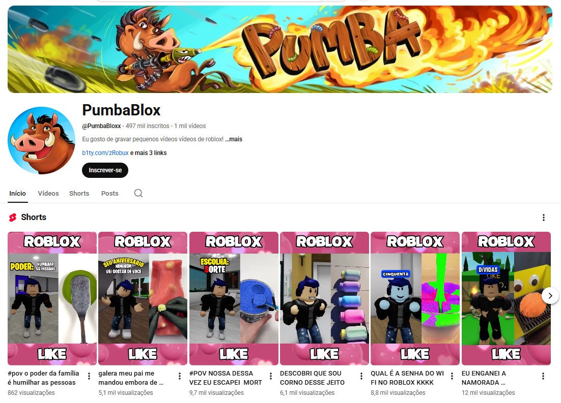 YouTube à venda – Roblox e Entretenimento Viral (Não Monetizado) | 497 mil inscritos