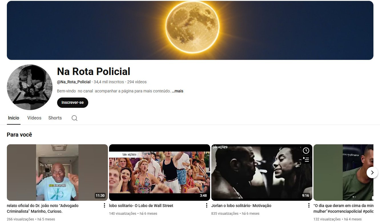 Canal no YouTube à venda – Na Rota Policial: Casos Reais & Curiosidades (34 mil inscritos) não monetizado