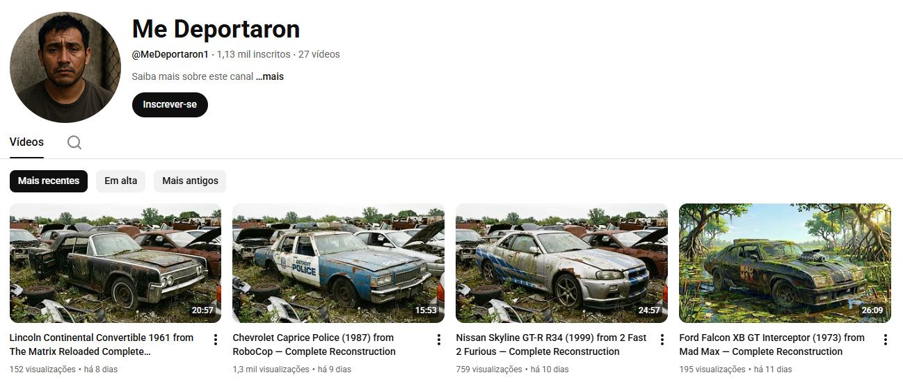 Canal no YouTube à venda – Me Deportaron: Reconstrução de Carros Icónicos (1 mil inscritos)