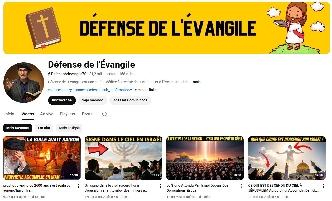 Canal no YouTube à venda – Teologia & Profecias Bíblicas (31 mil inscritos)