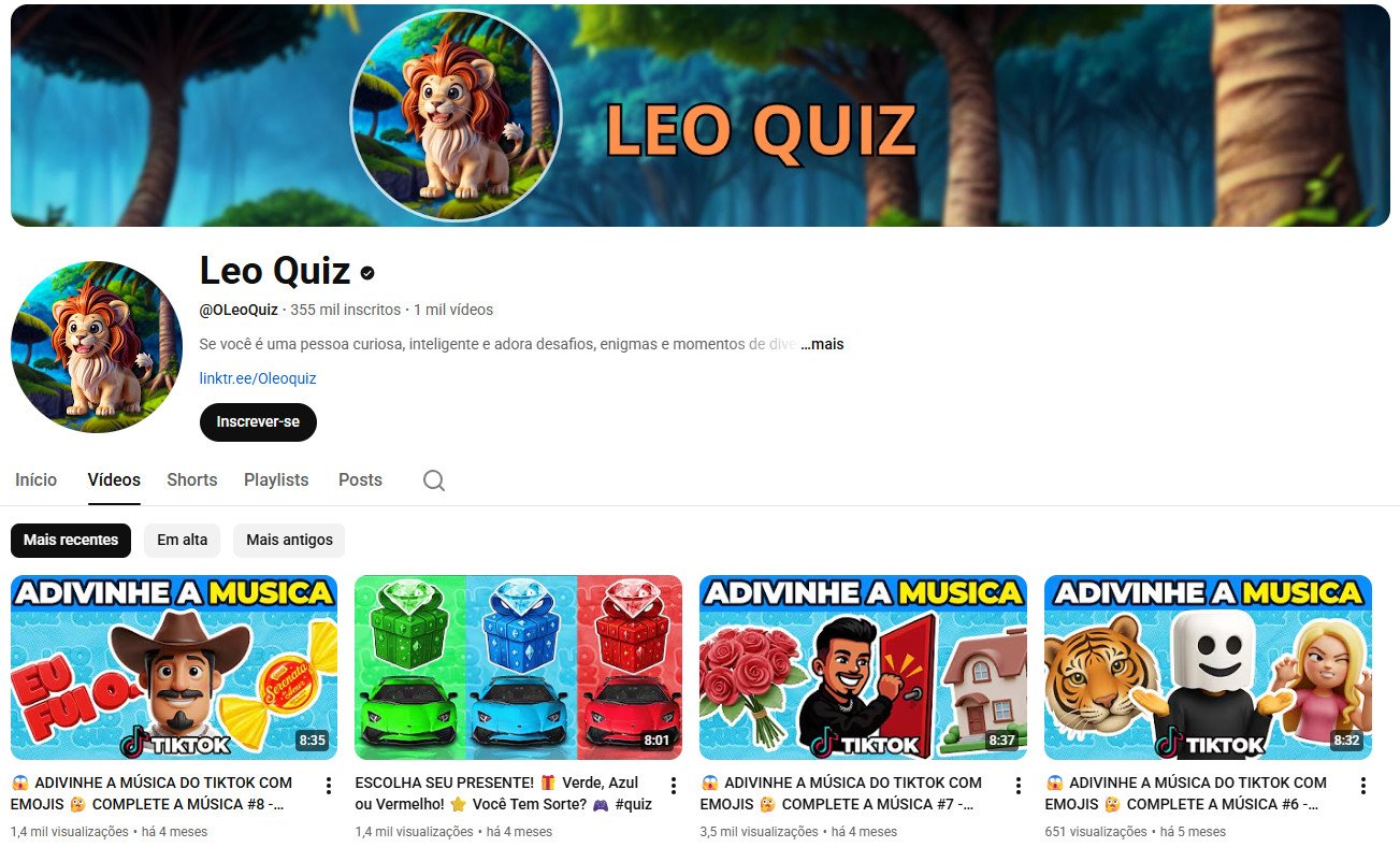 Canal no YouTube à venda – Leo Quiz: Desafios, Enigmas & Entretenimento (355 mil inscritos)