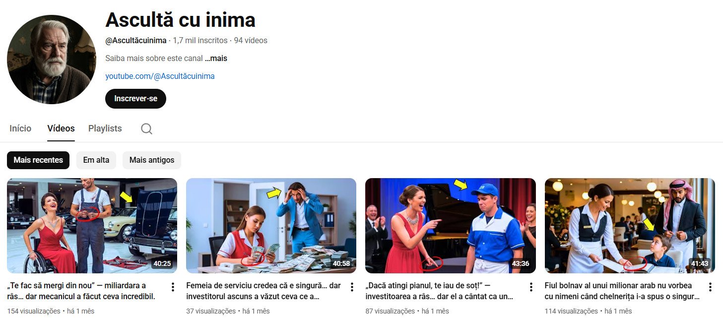 Canal no YouTube à venda – Narrativas Emocionais e Lições de Vida (1 mil inscritos)