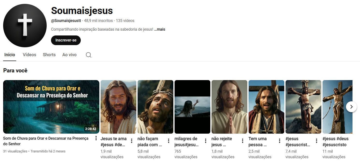 Canal no YouTube à venda (Não Monetizado) – Soumaisjesus: Inspiração & Sabedoria Cristã (48 mil inscritos)